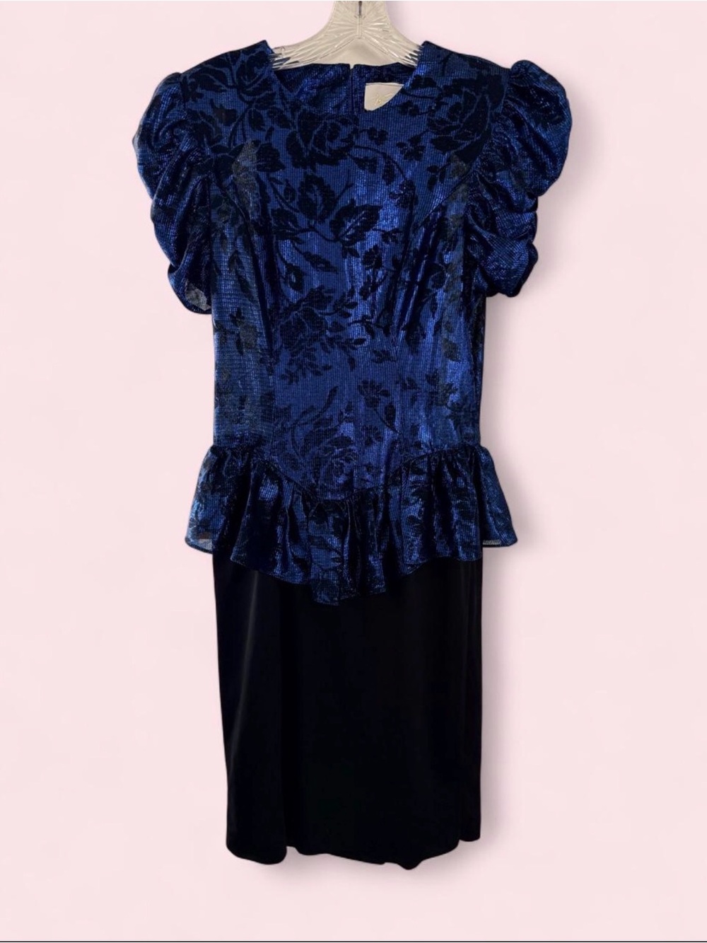 Vintage Vanna White Women's Blue Floral Peplum Dress